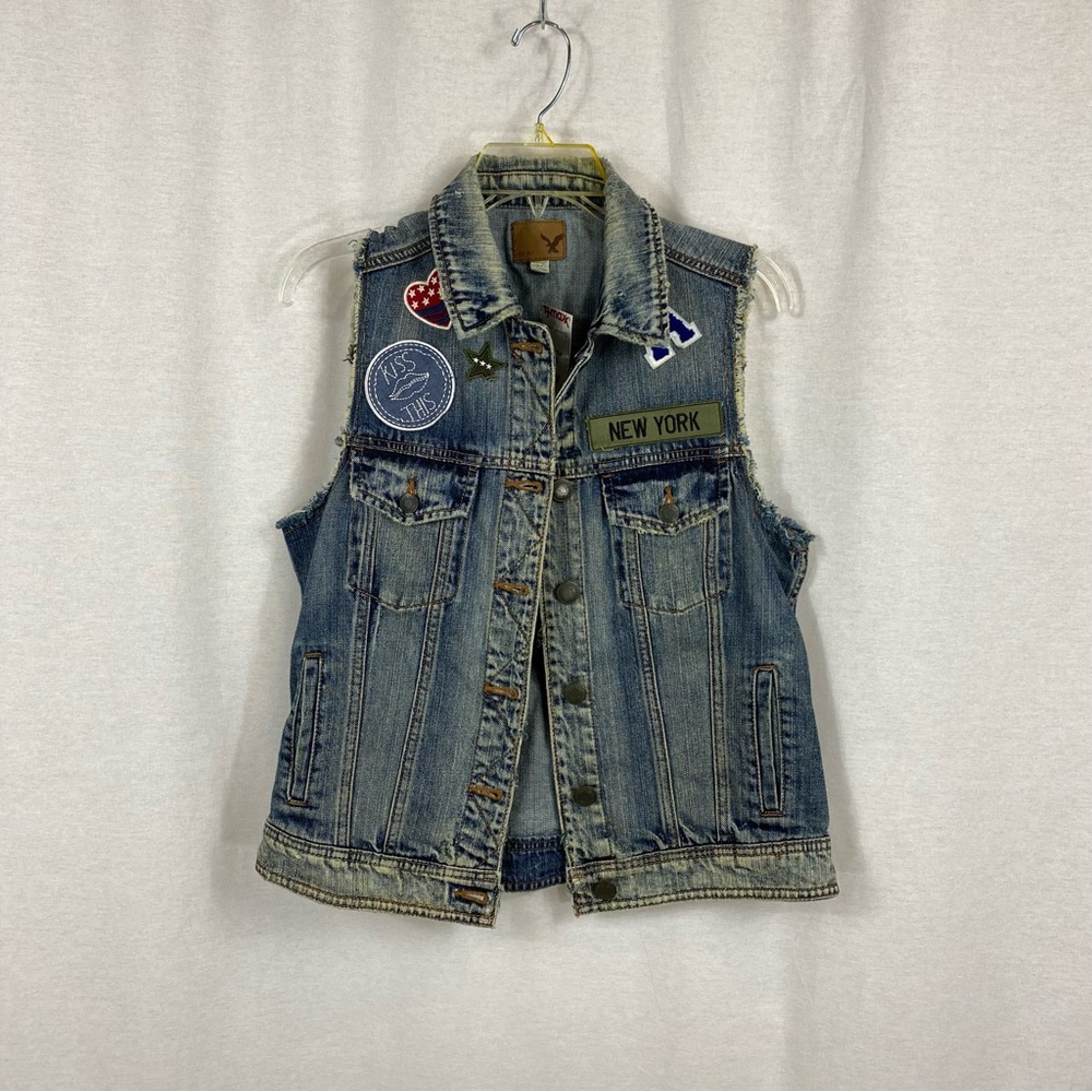 American Eagle Denim Vest with Patches